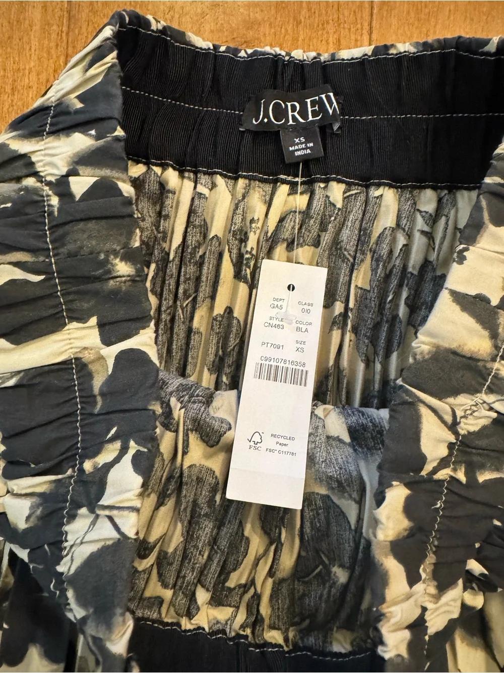 J. Crew Black and Cream Floral Pleated Midi Skirt XS-